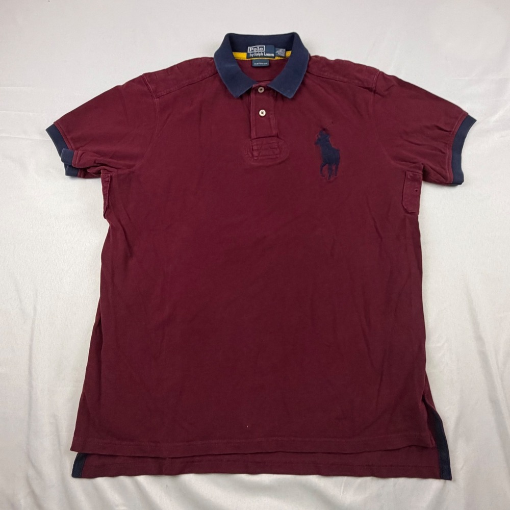 Polo Ralph Lauren Polo Shirt Mens L Burgundy Big Pony Custom Fit Short Sleeve